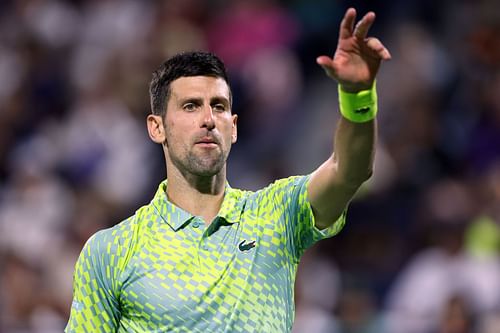 Novak Djokovic in action at the Dubai Tennis Championships