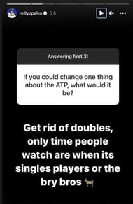 Opelka's response to a fan via his Instagram story