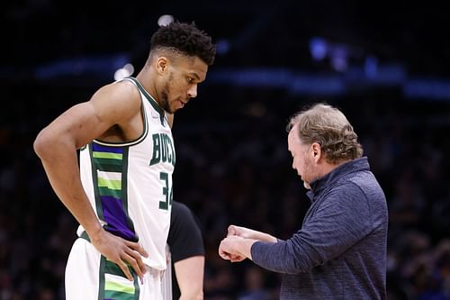 Giannis Antetokounmpo and head coach Mike Budenholzer