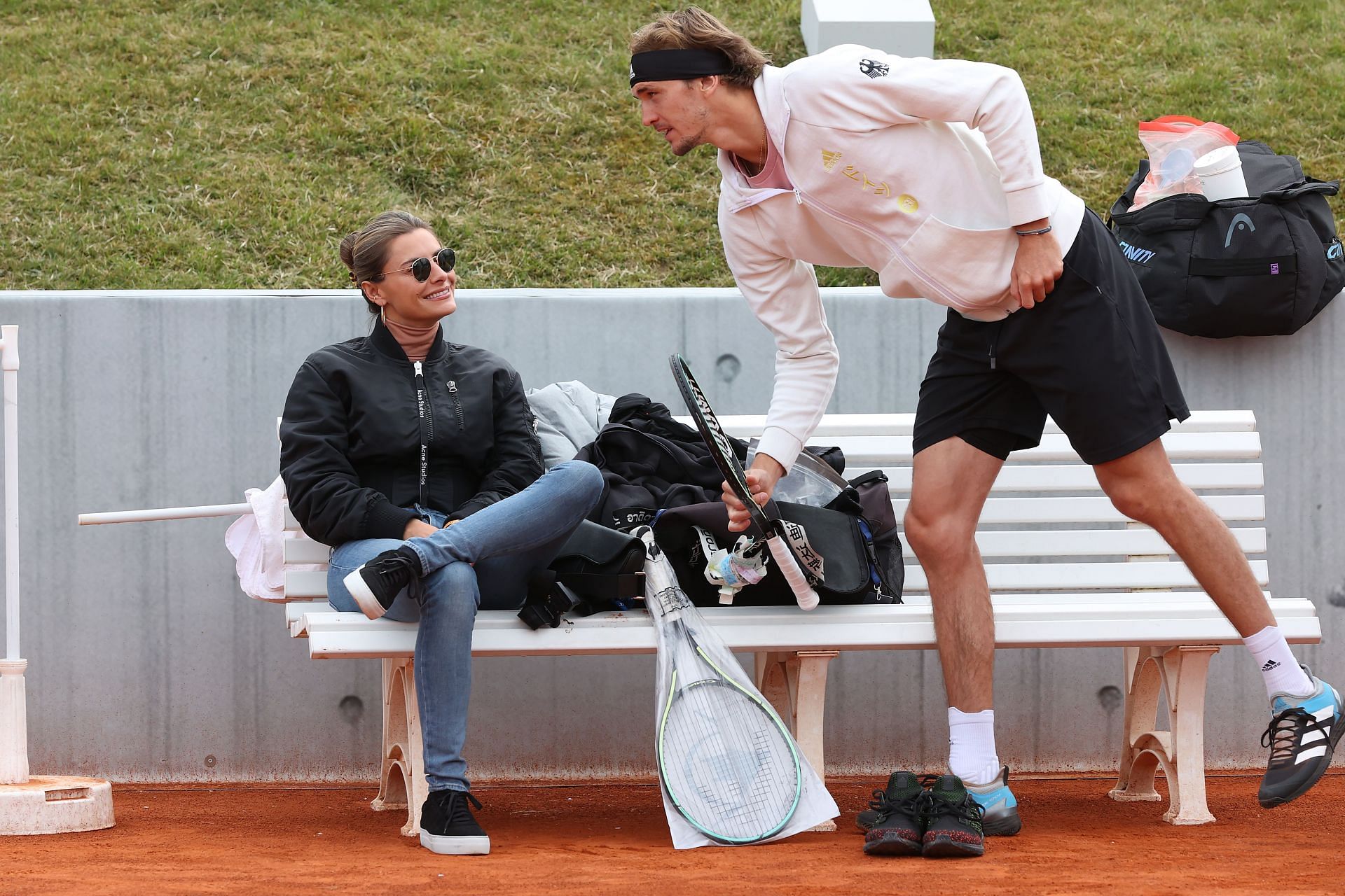 Sophia Thomalla attends a practice session of Alexander Zverev at the 2022 BMW Open.