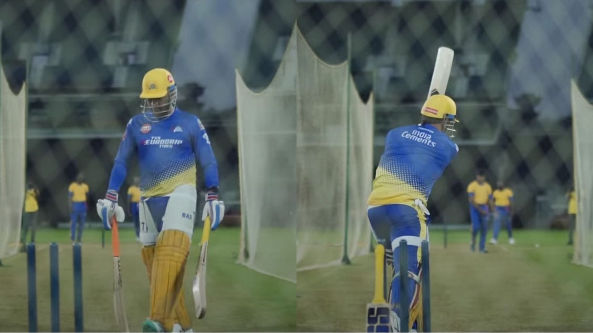 MS Dhoni practiced his shots in the nets (Image: CSK/Instagram)