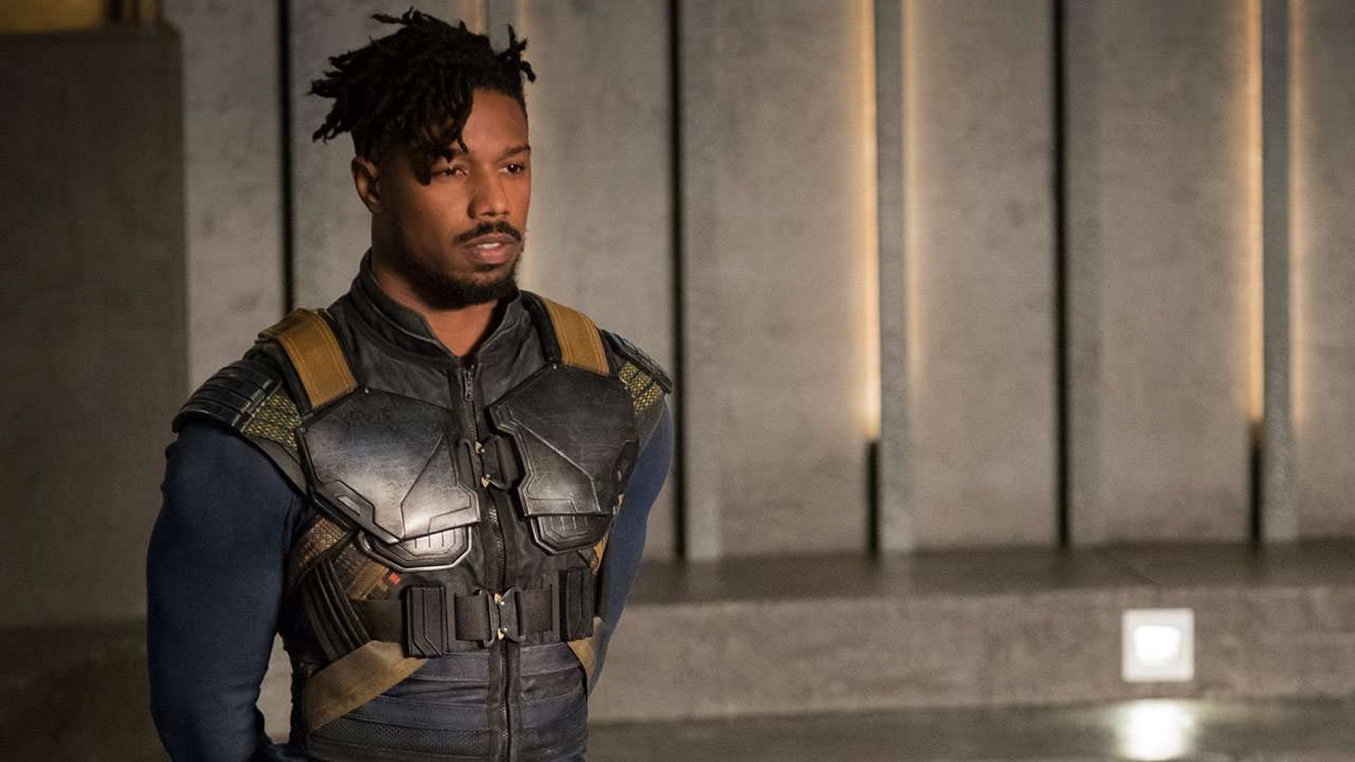 Michael B. Jordan as Erik Killmonger, the charismatic and complex villain in Black Panther, one of the most captivating antagonists in the Marvel Cinematic Universe (Image via Marvel Studios)