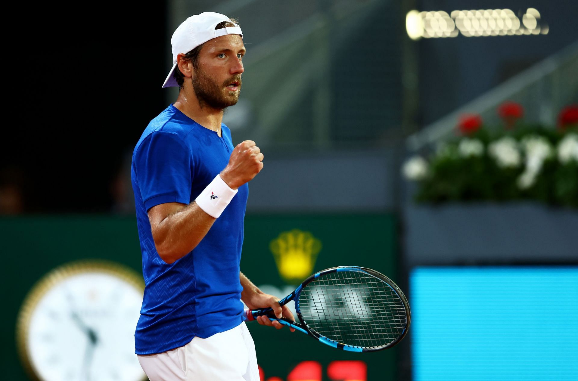 Lucas Pouille pictured at the Mutua Madrid Open - Day Seven.