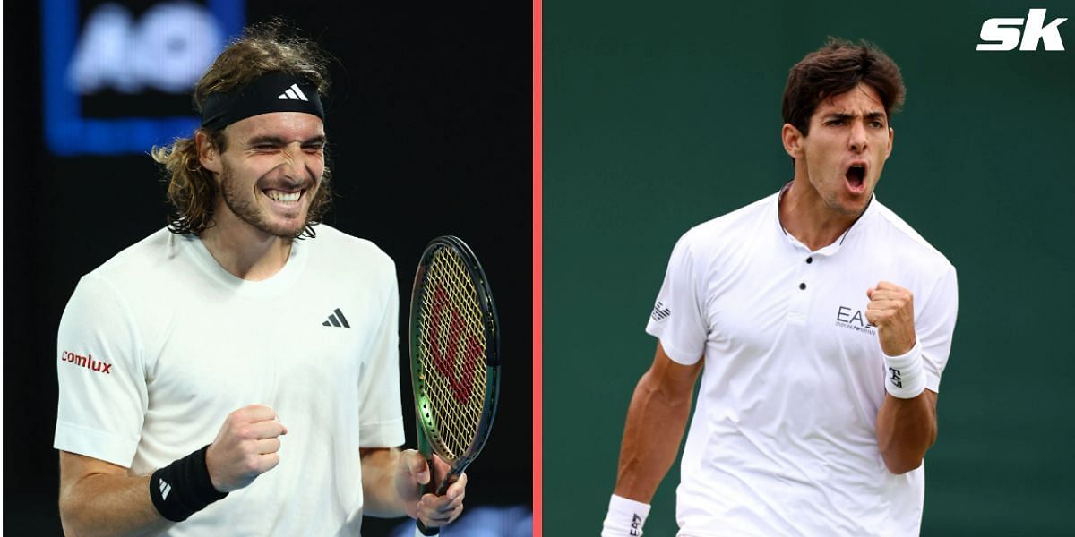 Tsitsipas (left) is into the Miami third round.