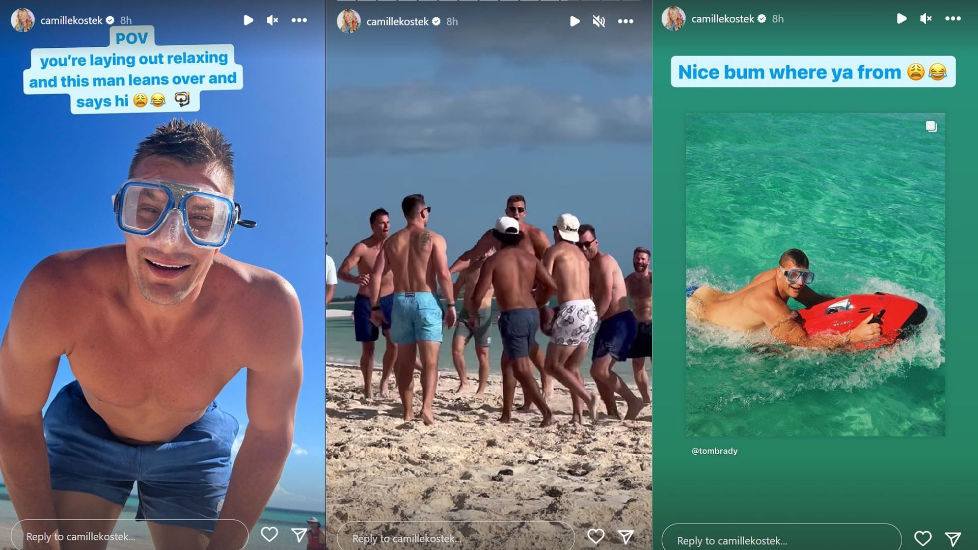 Tom Brady, Rob Gronkowski play beach football in Bahamas