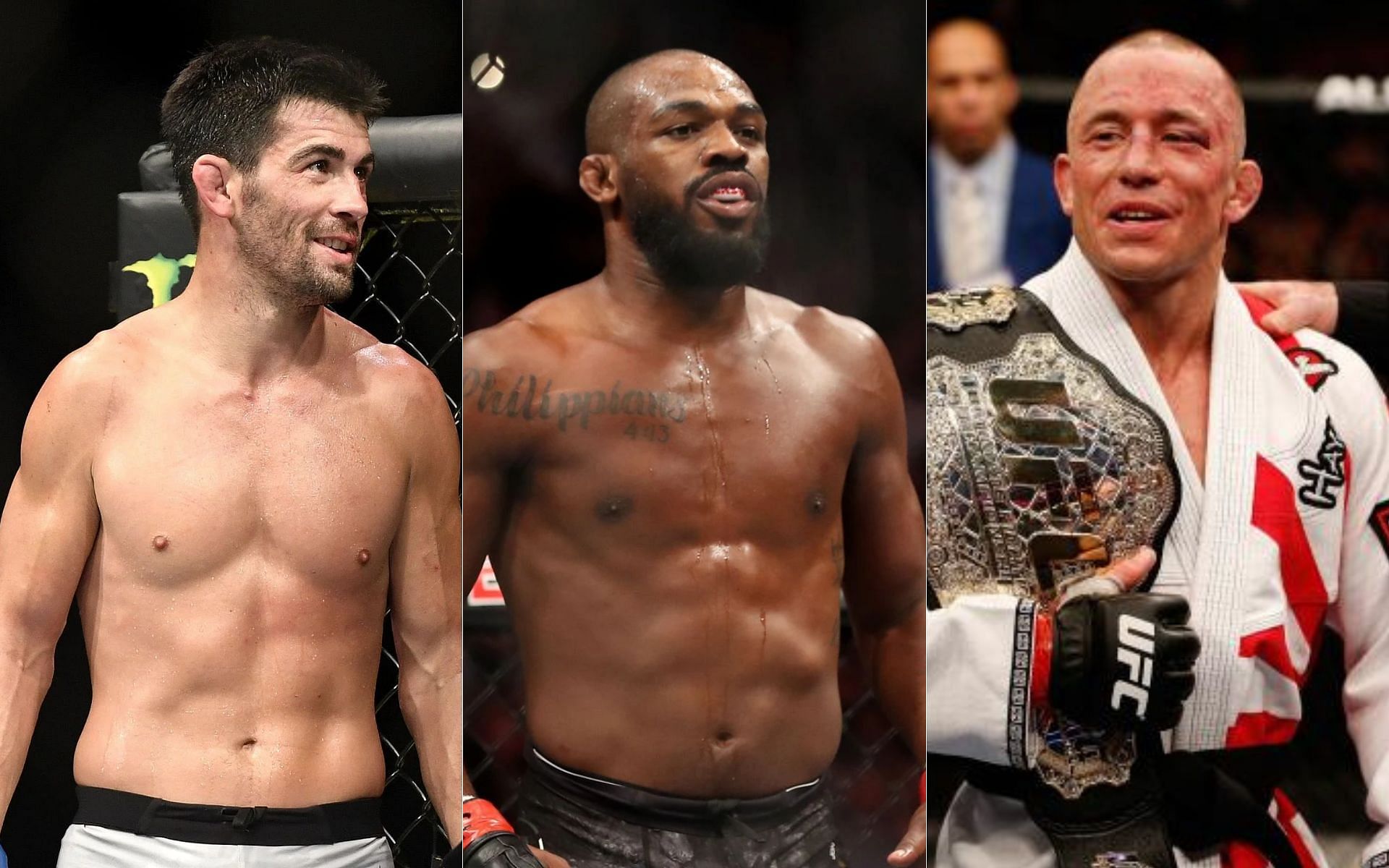 Dominick Cruz (left), Jon Jones (centre), Georges St-Pierre (right)