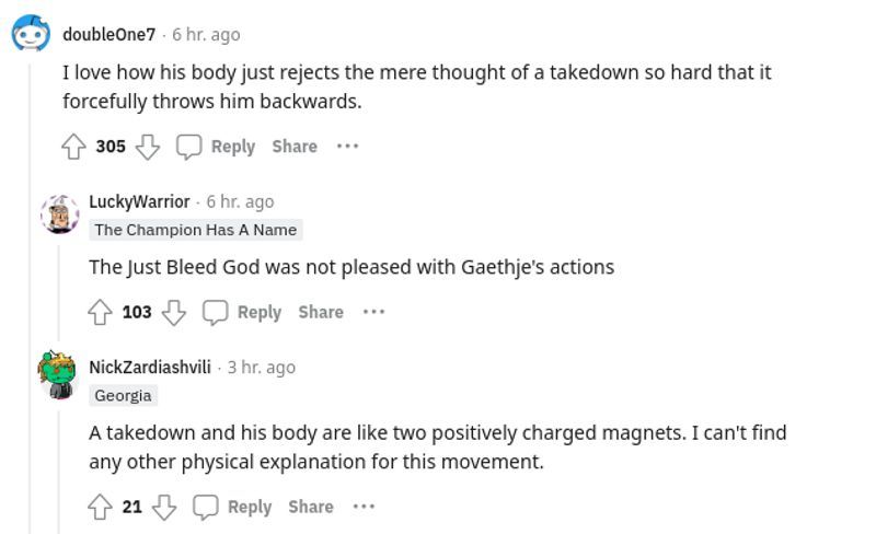 Reddit user&#039;s comments about Justin Gaethje&#039;s takedown attempt