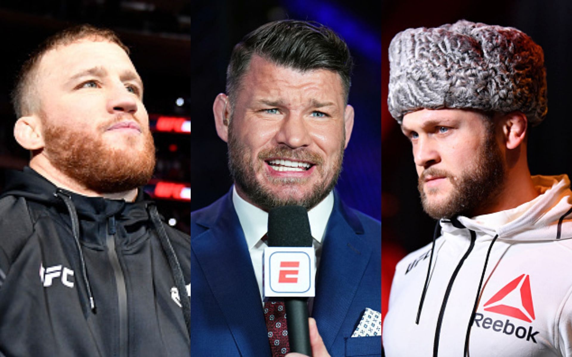 Justin Gaethje (left), Michael Bisping (middle), Rafael Fiziev (right)