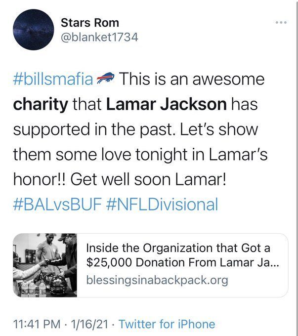 Buffalo Bills fans donate money to Ravens QB Lamar Jackson's favorite  charity after playoff win