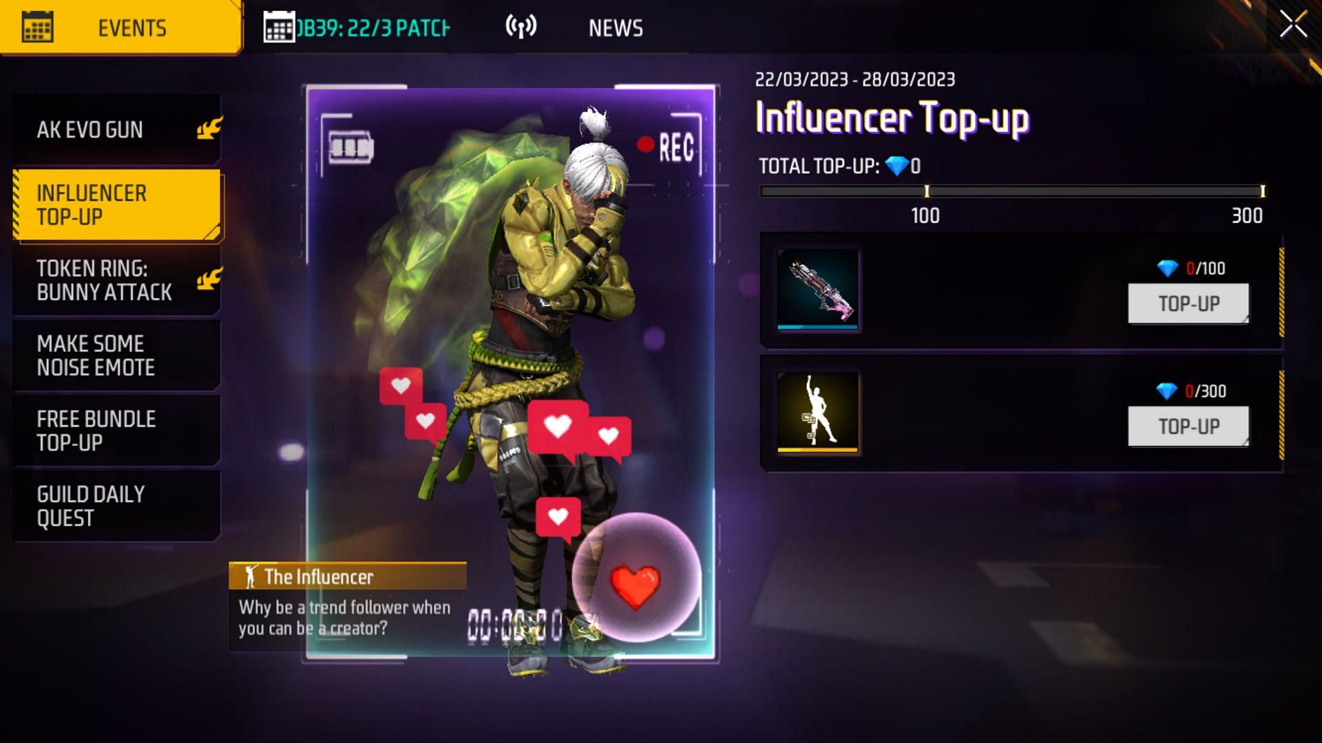 Influencer टॉप-अप इवेंट की जरूरते (Image via Garena)