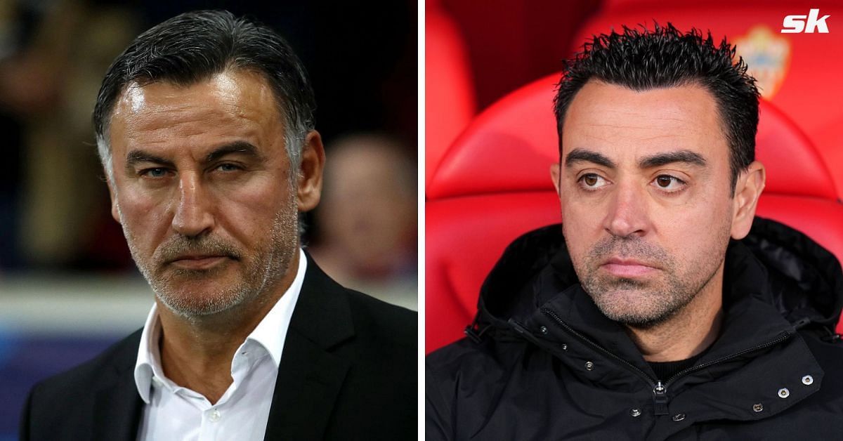 PSG manager Christophe Galtier and Barcelona boss Xavi Hernandez