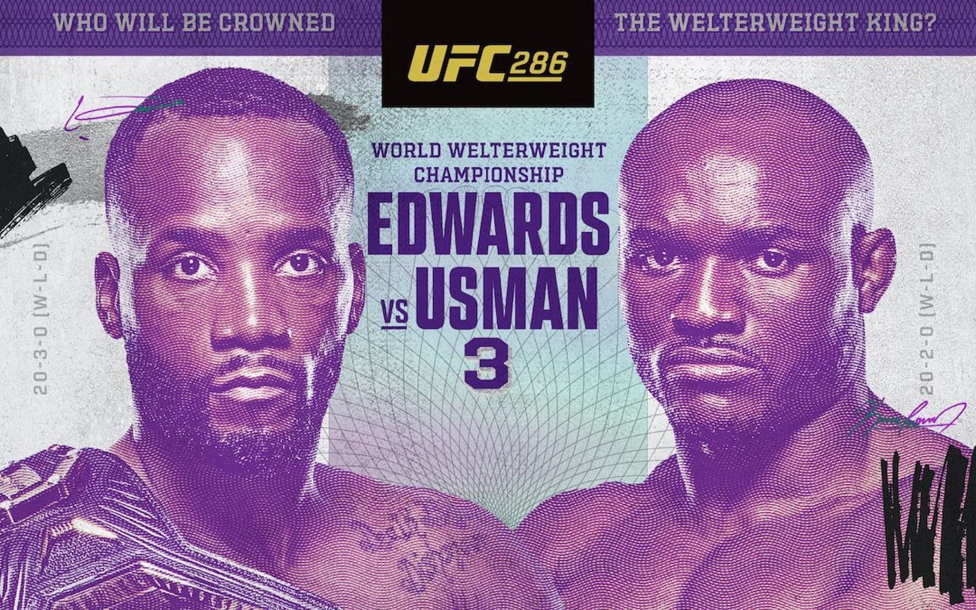 UFC 286 poster featuring Leon Edwards and Kamaru Usman. [via UFC]