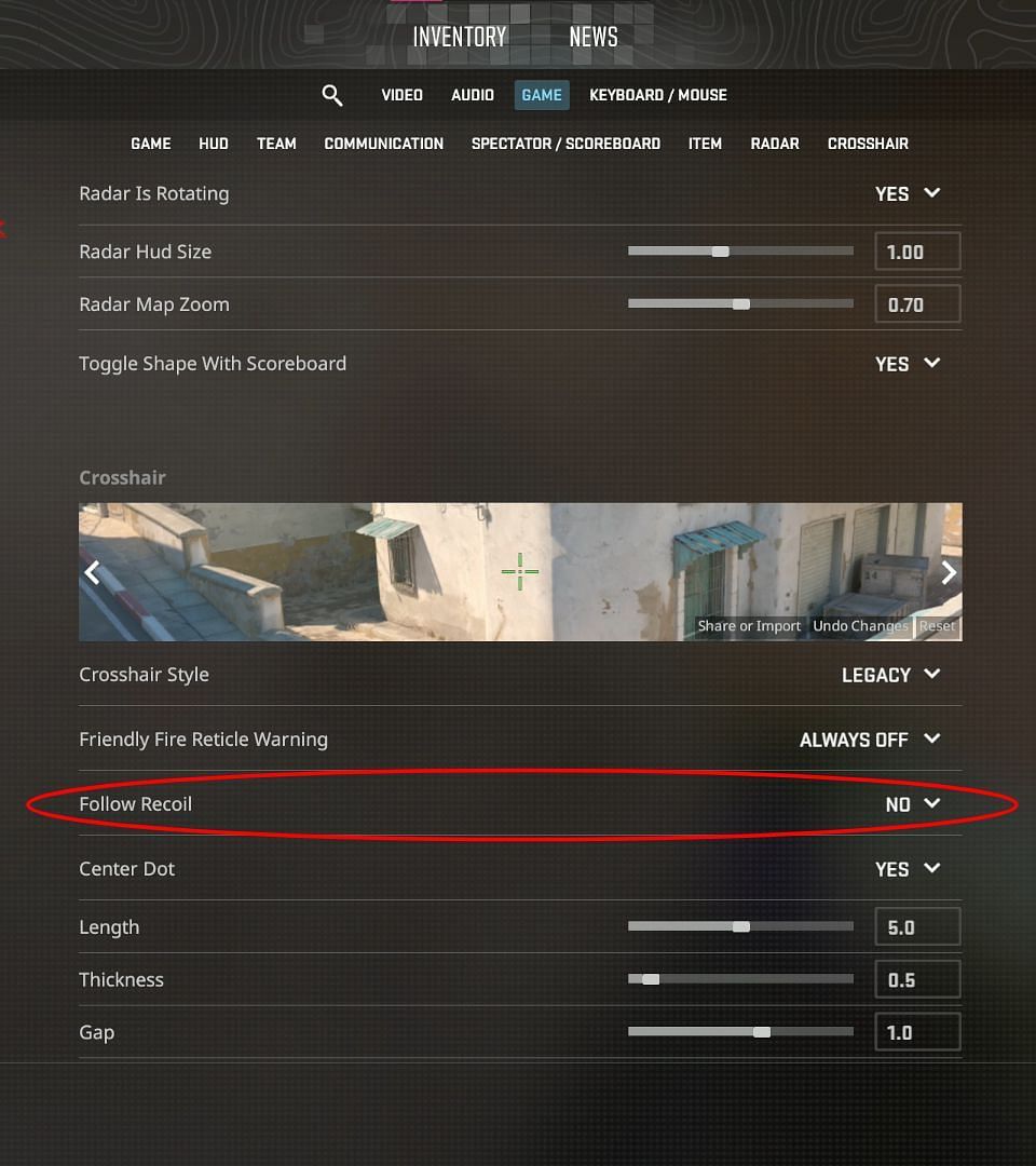 Follow Recoil can be found under crosshair settings (Image via Jericho/Twitch)