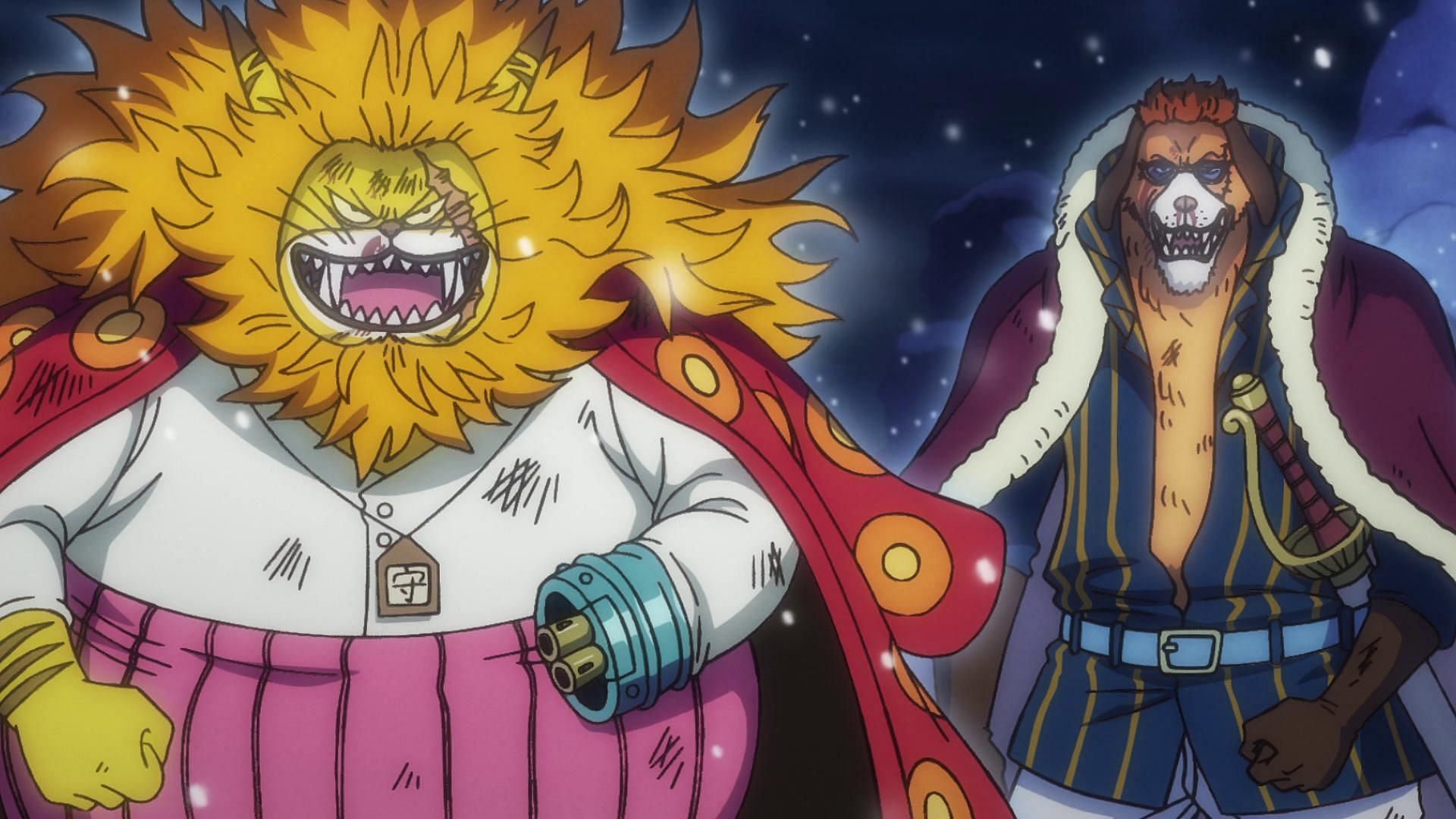 Mins representatives Nekomamushi and Inuarashi, as seen in the series (Image via Toei Animation, One Piece)