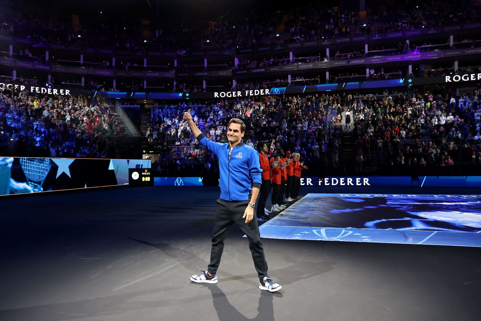 Roger Federer pictured at the Laver Cup 2022 - Day Three.