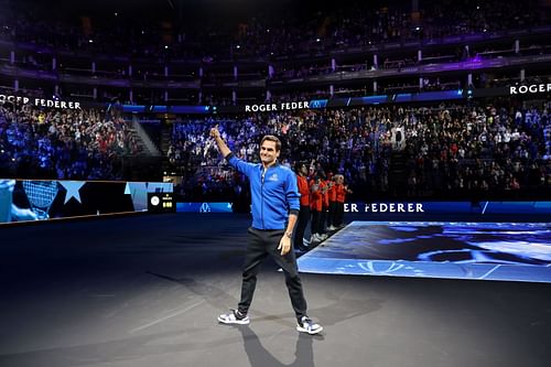 Roger Federer pictured at the Laver Cup 2022 - Day Three.