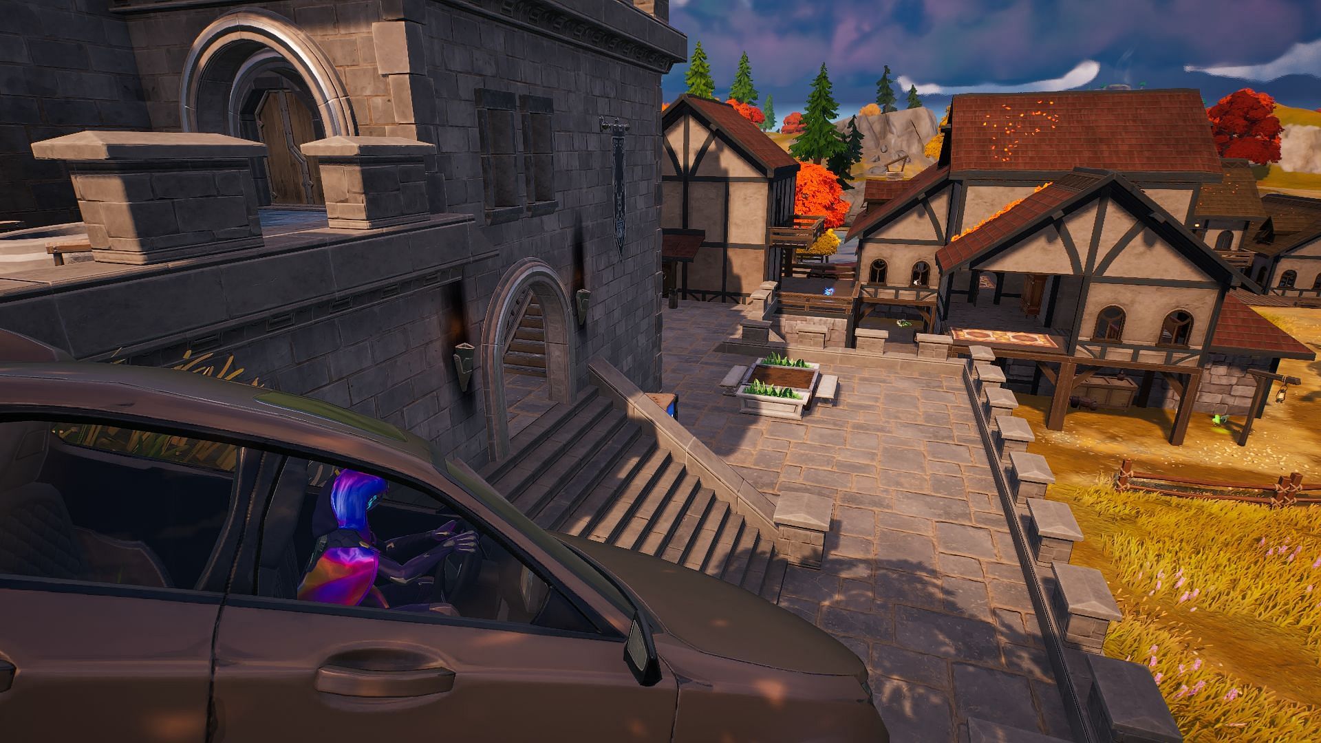 Don&#039;t drive into Anvil Square, but rather go around the POI (Image via Epic Games/Fortnite)