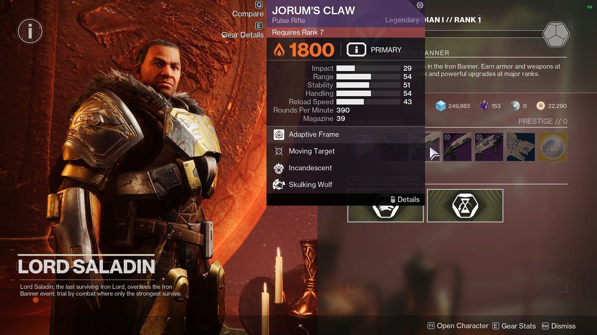 Jorum&#039;s Claw Reputation rank required (Image via Destiny 2)