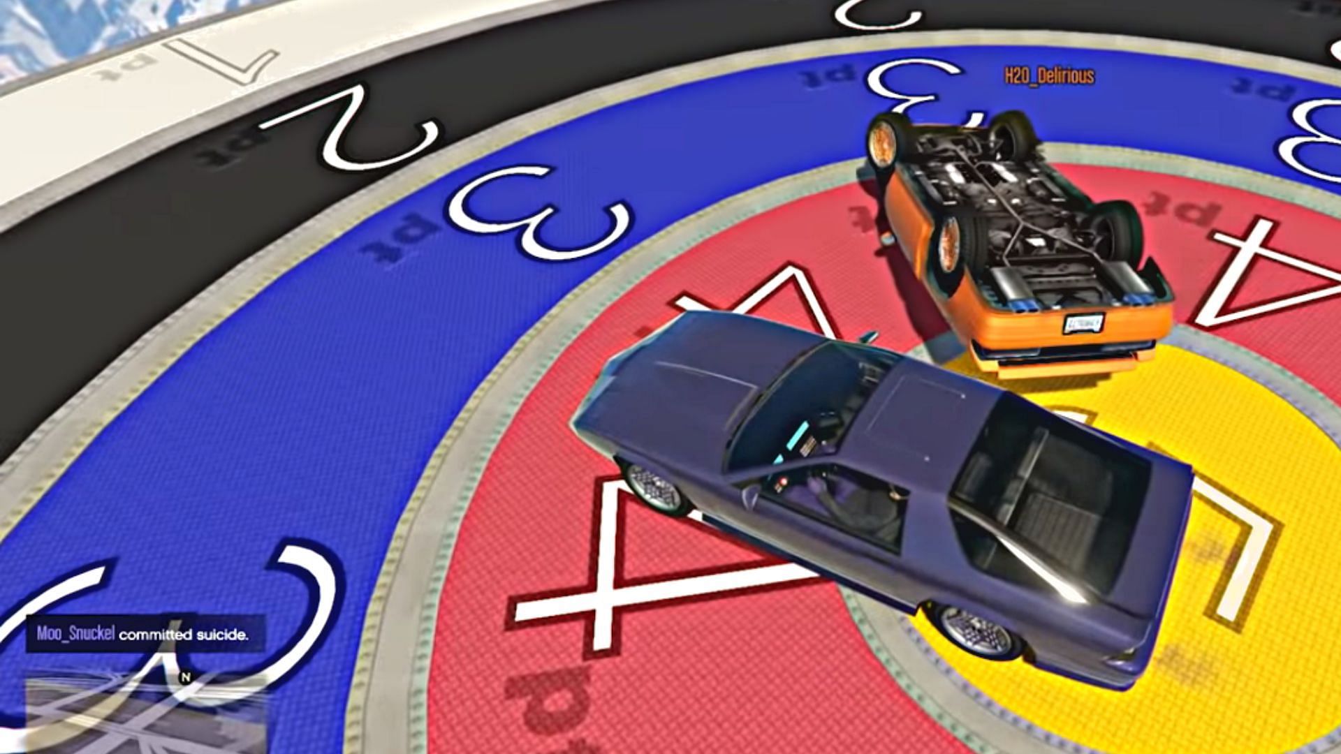 Cars landing on the scoreboard (Image via YouTube @VanossGaming)