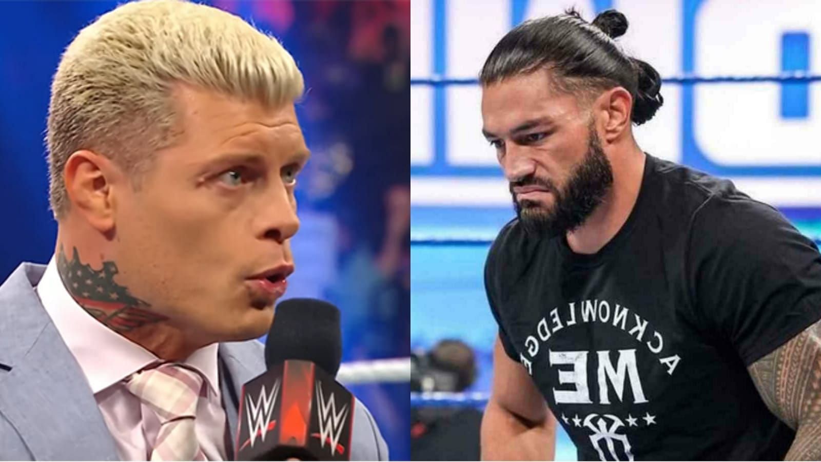 Cody Rhodes (left); Roman Reigns (right)