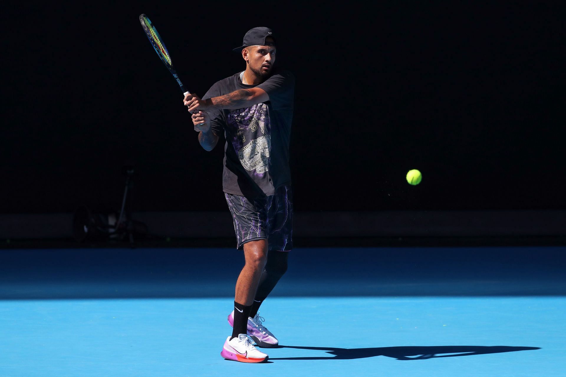 Nick Kyrgios practicing ahead of the Australian Open