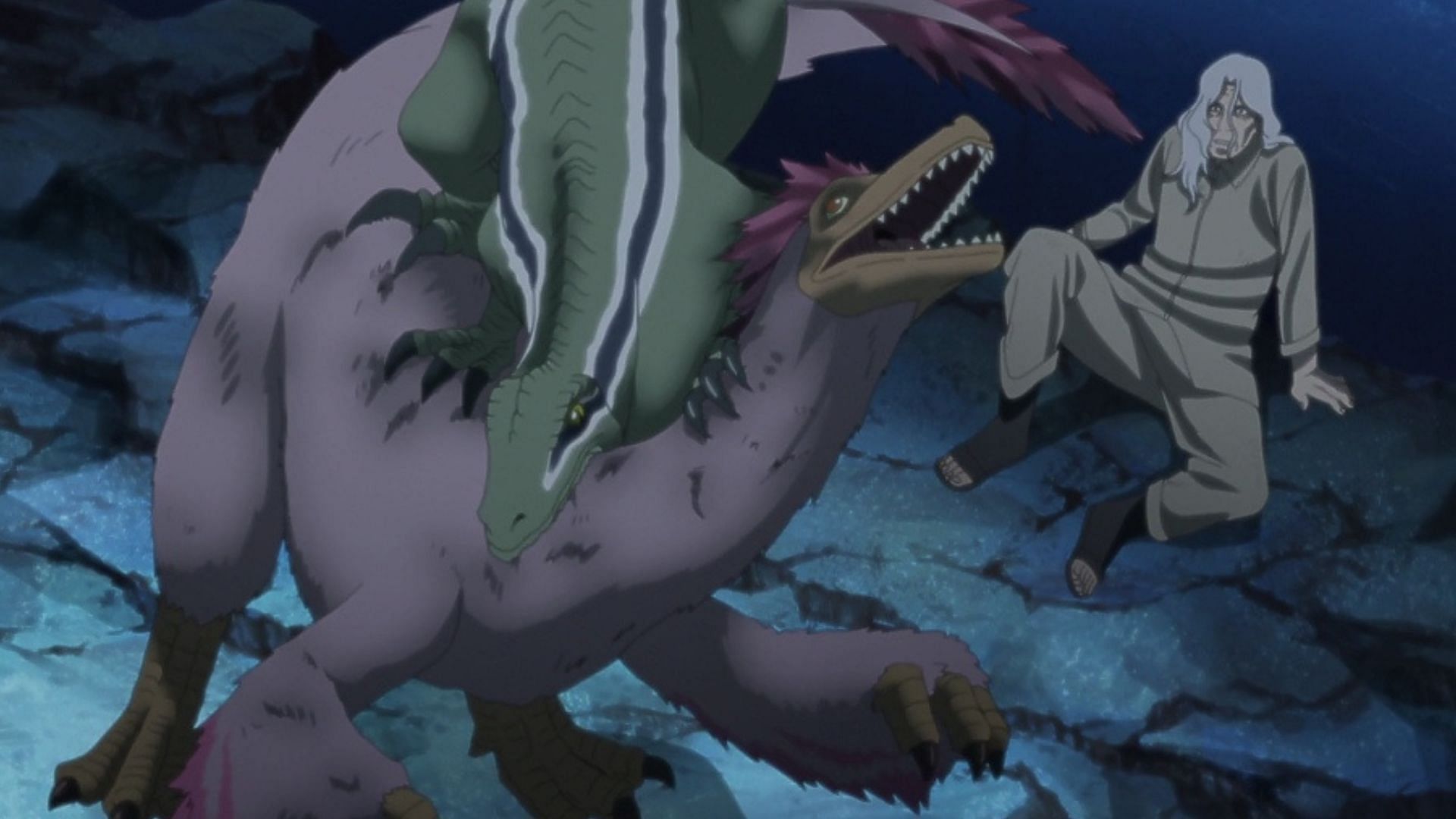 Meno kills a dragon to save Ganno in Sasuke Retsuden chapter 8 part 1 (Image via Studio Pierrot)