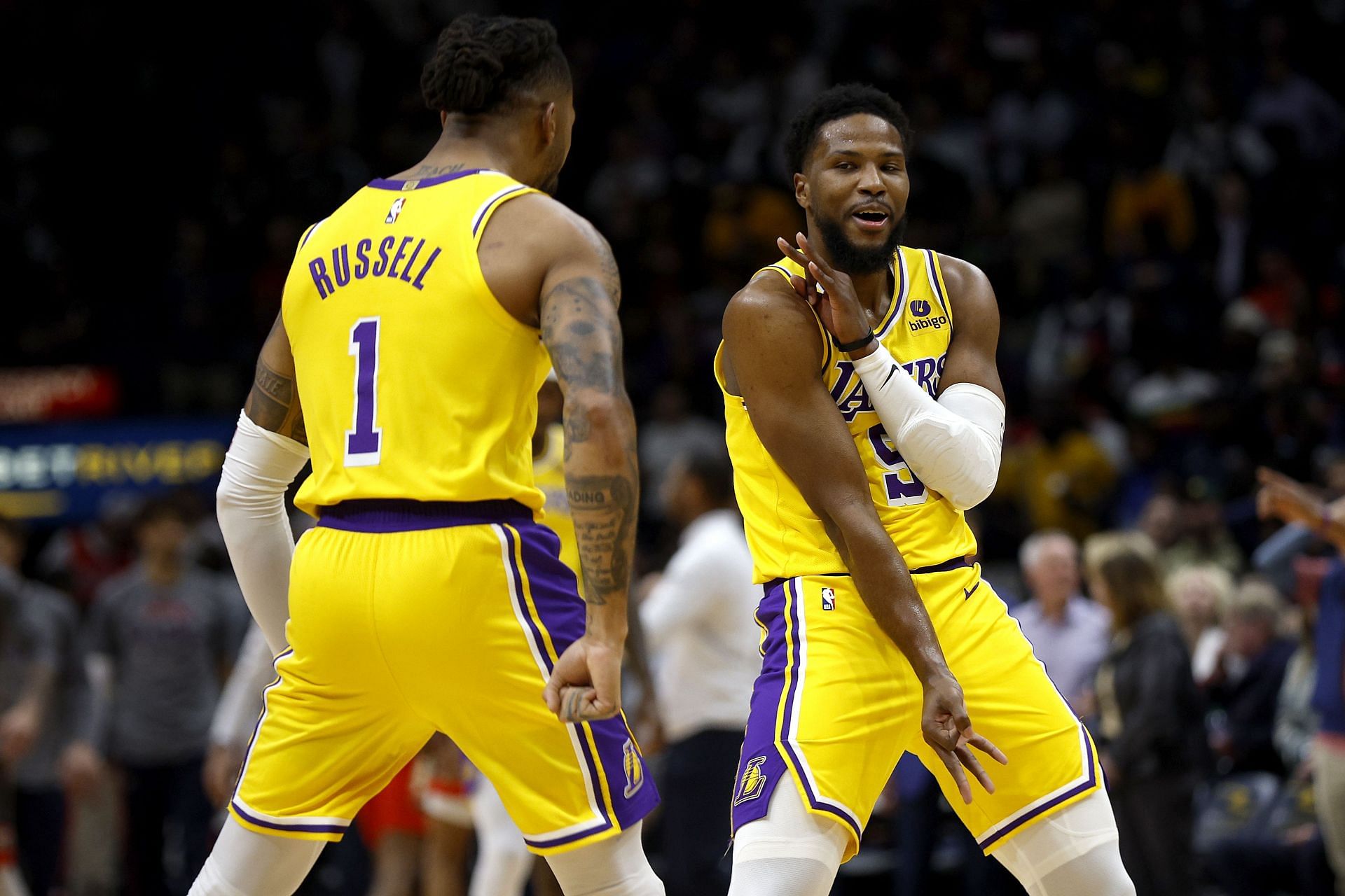LA Lakers guards D&#039;Angelo Russell and Malik Beasley