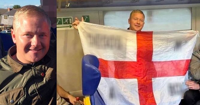 England fan who flew 'White Lives Matter' plane pictured with vile Diego Maradona flag in Italy