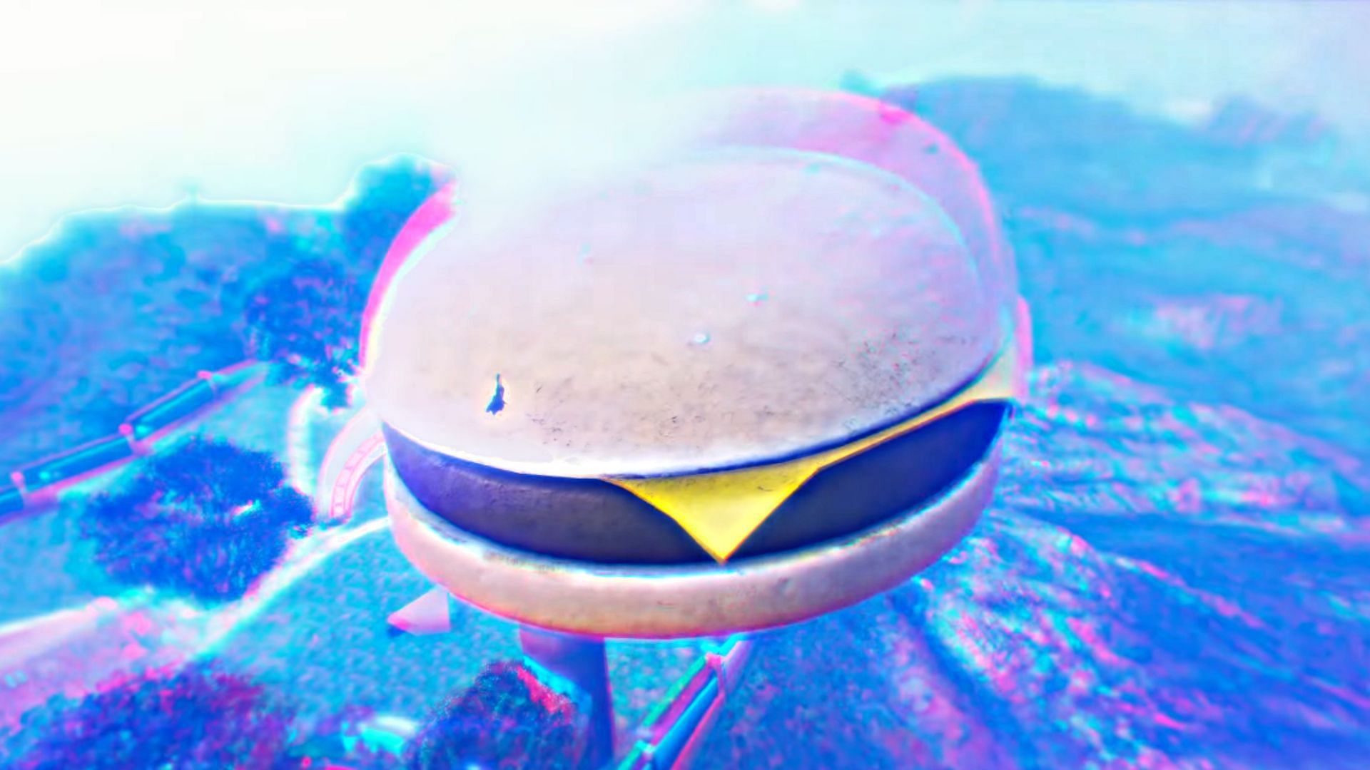 Burger-shaped spacecraft.. (Image via YouTube @Rockstar Games)