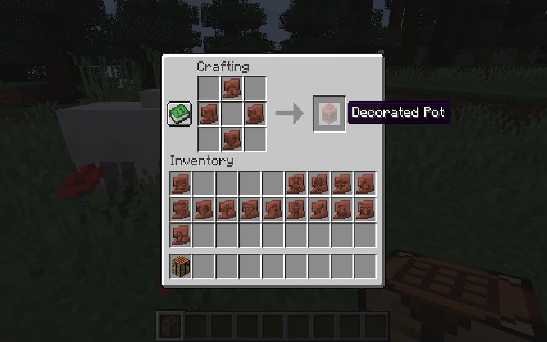 Players can make decorated pots by combining four pottery shards (Image via Minecraft)