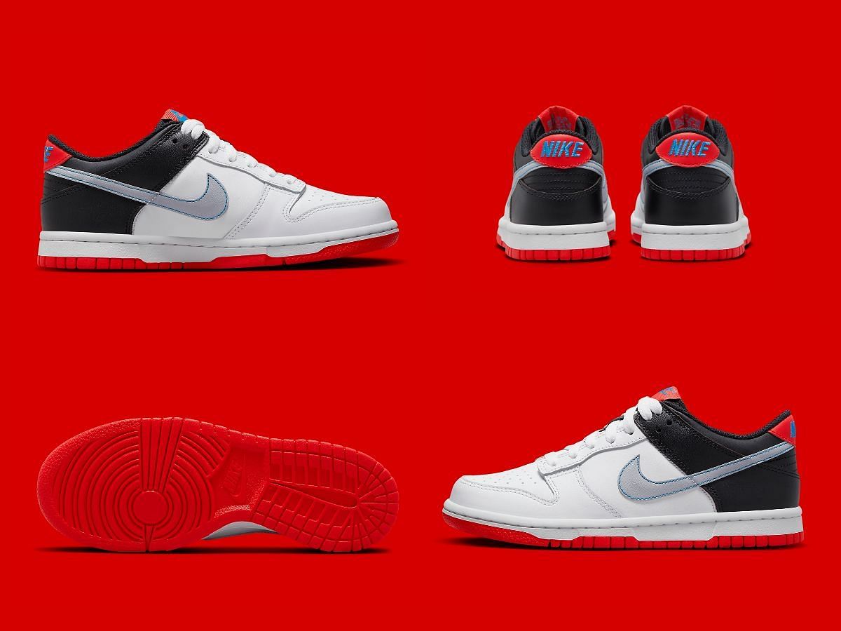 Different profiles of Nike Dunk Low &quot;Spider-Man&quot; sneakers (Image via Sportskeeda)