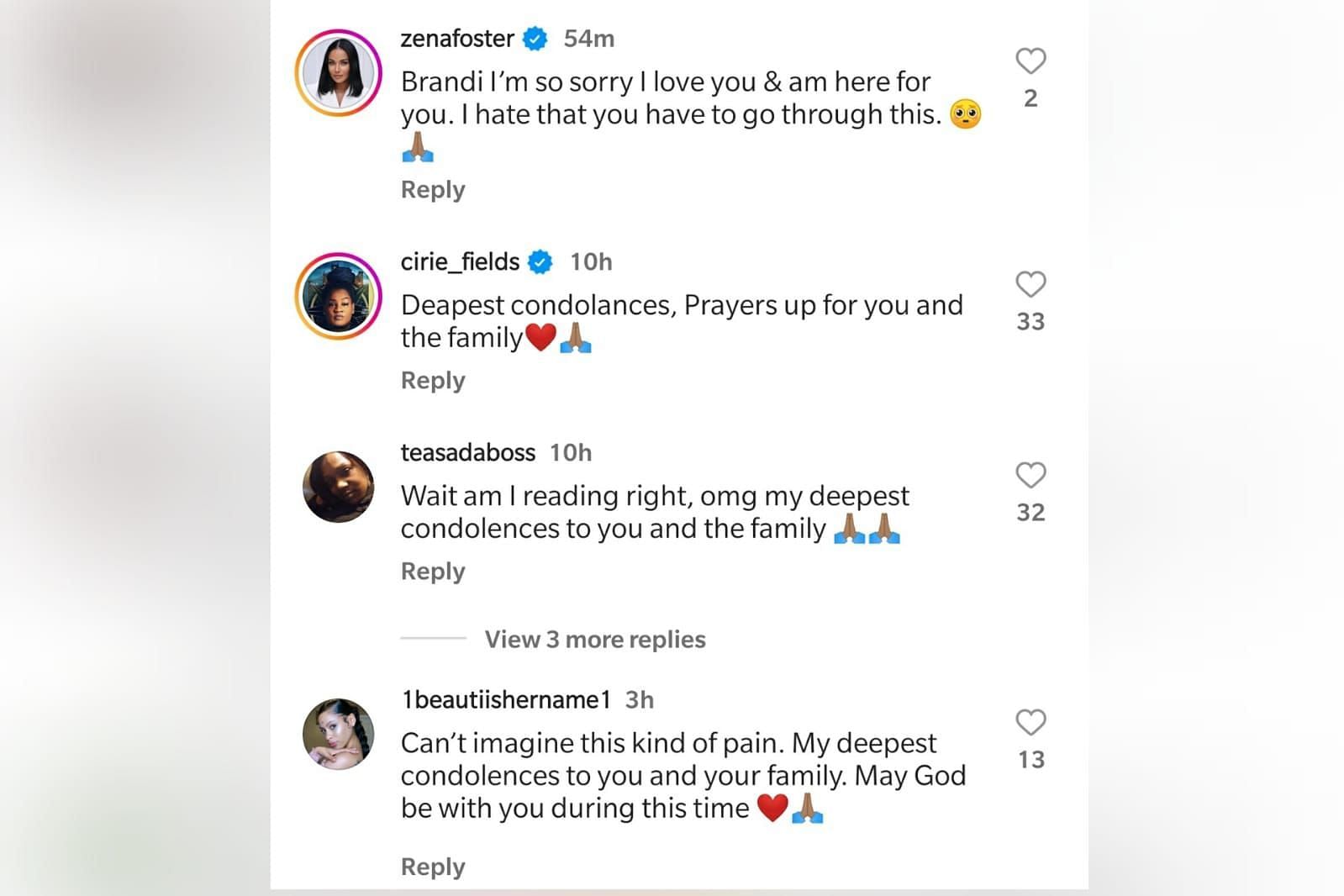 Social media users take to the comments section of Brandi Boyd&#039;s heartbreaking post (Image via Instagram/@brandibb1)