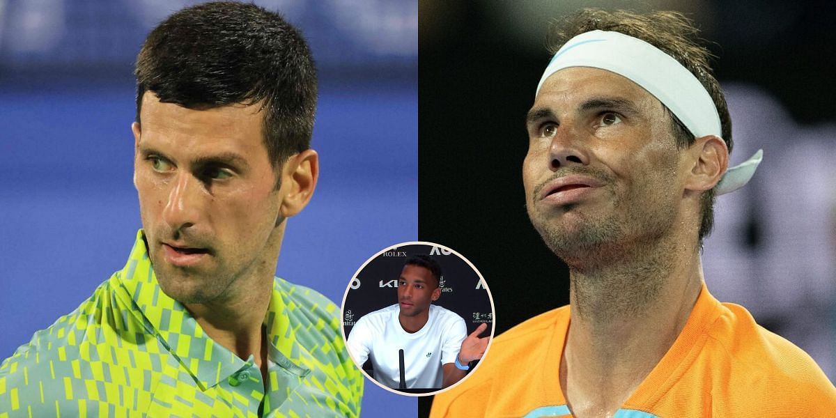 Novak Djokovic (L), Rafael Nadal (R) and Felix Auger-Aliassime (inset)