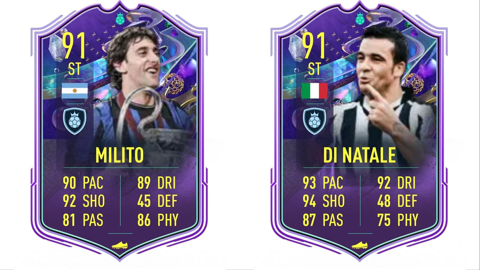 The Antonio Di Natale and Diego Milito Fantasy FUT cards will certainly be a better alternative for FIFA 23 players over his base version (Images via Twitter/FIFA 23 Leaks)