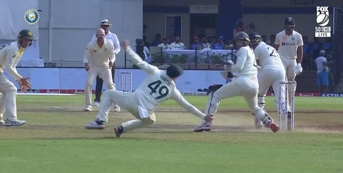 [Watch] Steve Smith takes a blinder at leg-slip as Nathan Lyon gets Cheteshwar Pujara again