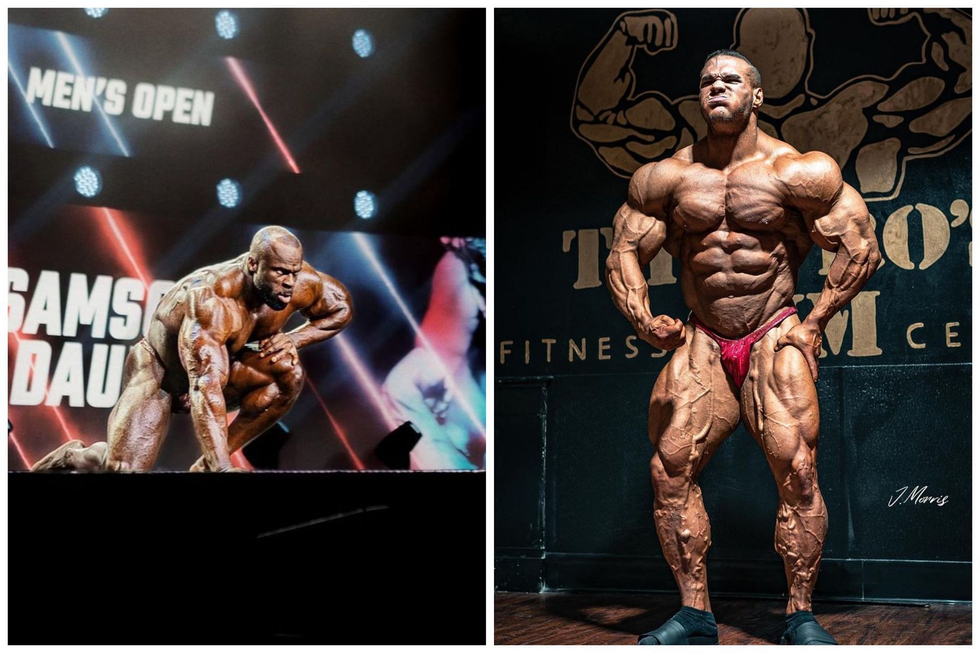 Samson Dauda competing at the 2023 Arnold Classic and Nick Walker posing after the Classic: Image via Instagram (@arnoldsports / @nick_walker39)