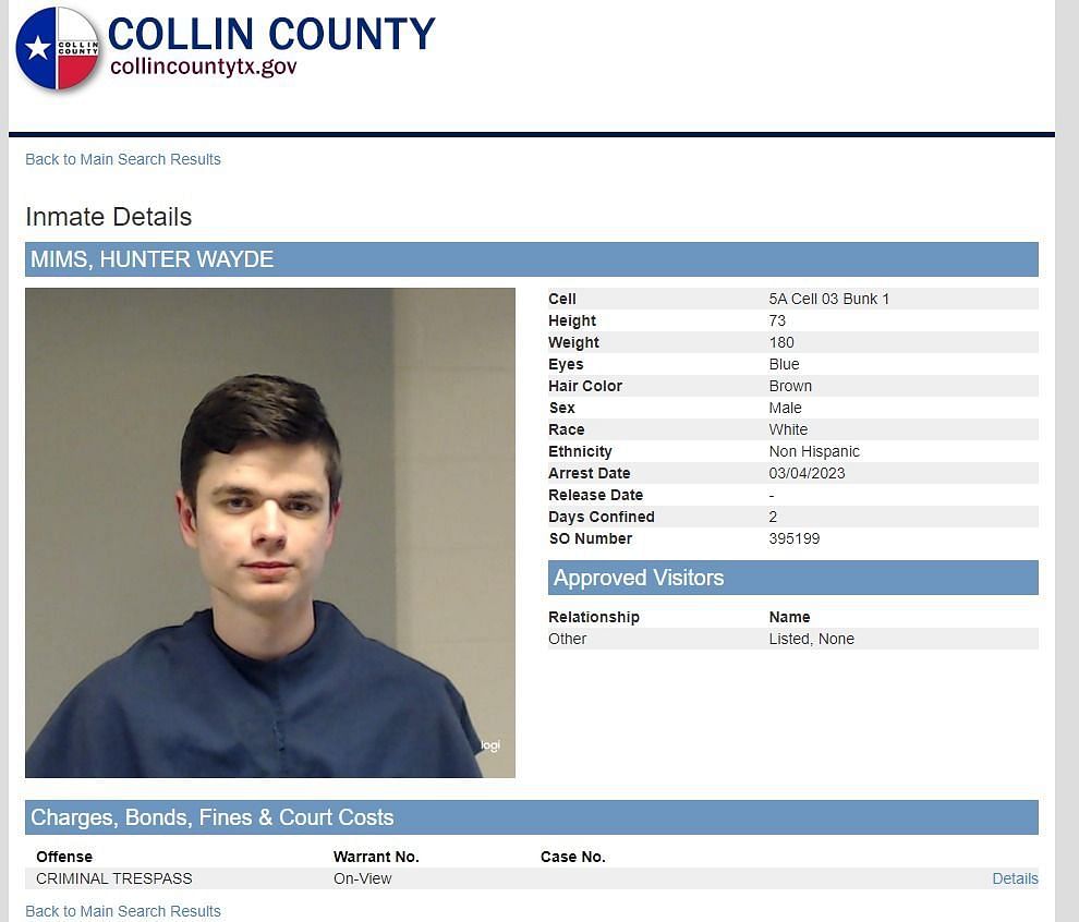 SicK&#039;s mugshot which was released by Colin County Judicial&#039;s website (Image via collincountytx.gov)