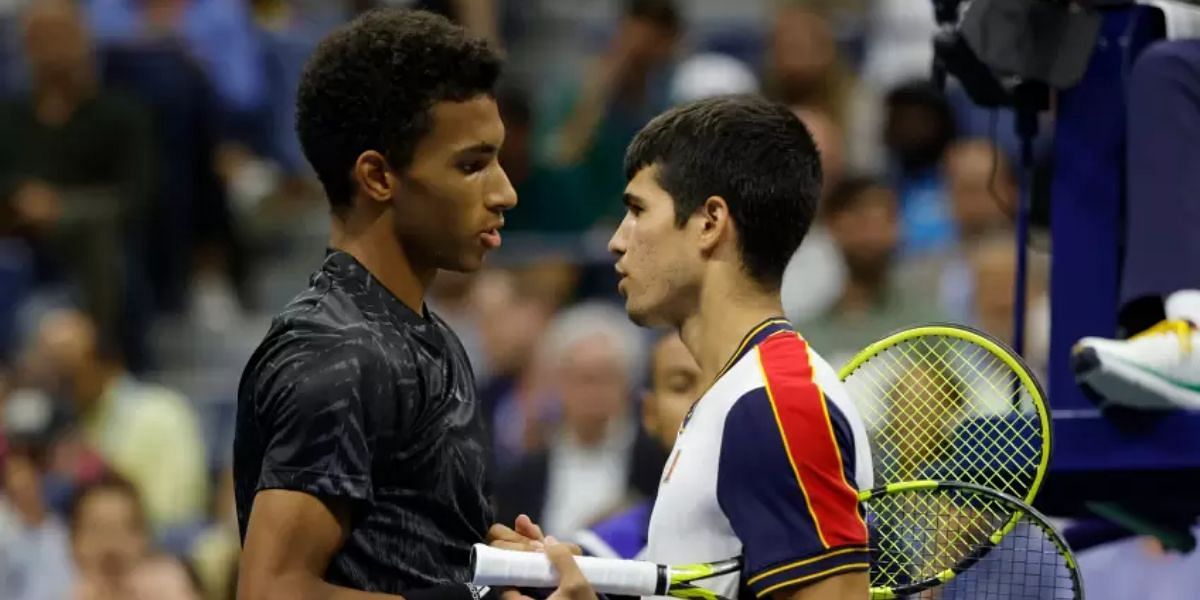 Felix Auger-Aliassime and Carlos Alcaraz pictured at a tournament