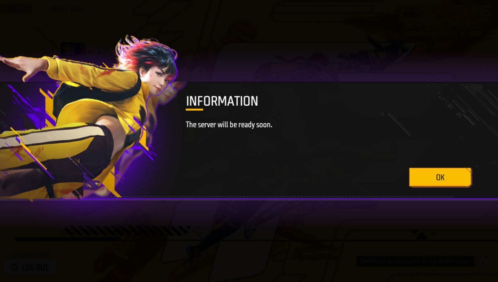 The server is not ready right now (Image via Garena)
