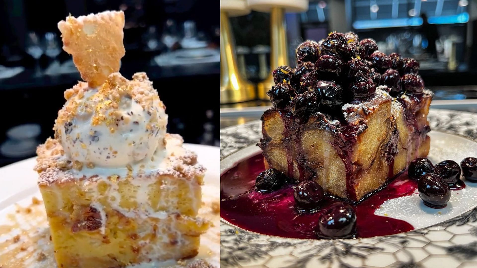 Cookie dough bread pudding (l) and Lemon Blueberry Bread Pudding. (r) Credit: @tobiasdorzon (IG)