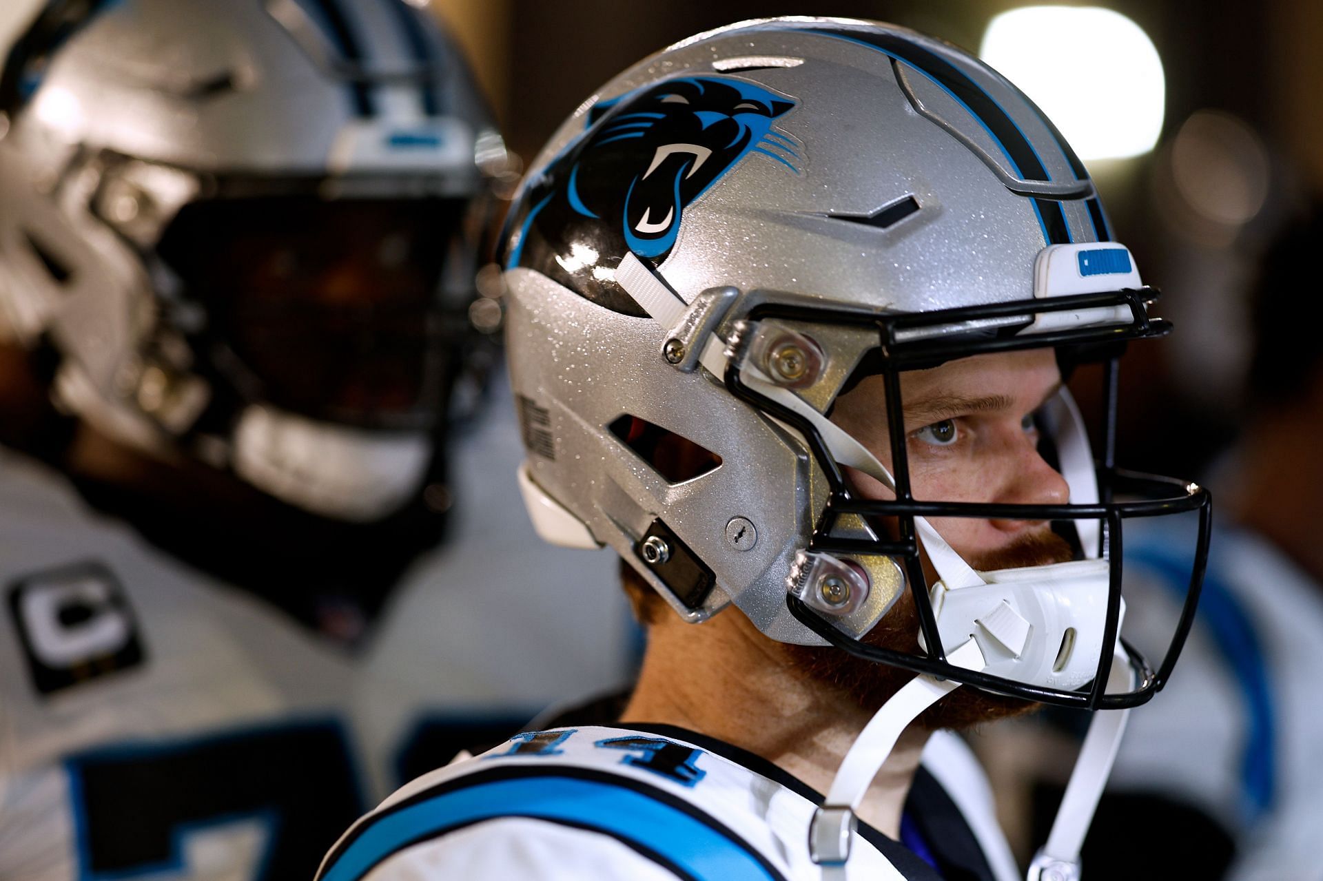 Sam Darnold before the Carolina Panthers&#039; matchup with the New Orleans Saints