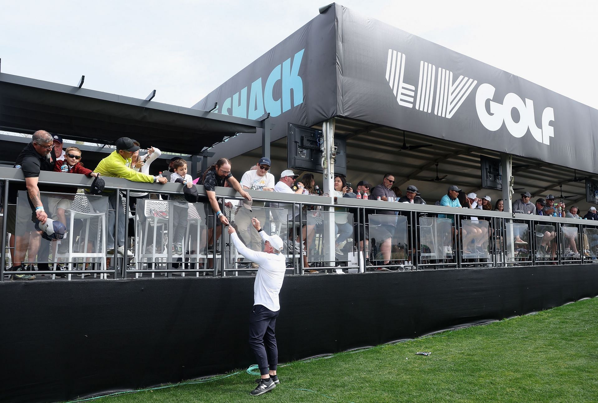 Greg Norman greets fans during the LIV Golf Invitational - Tucson - Day Three