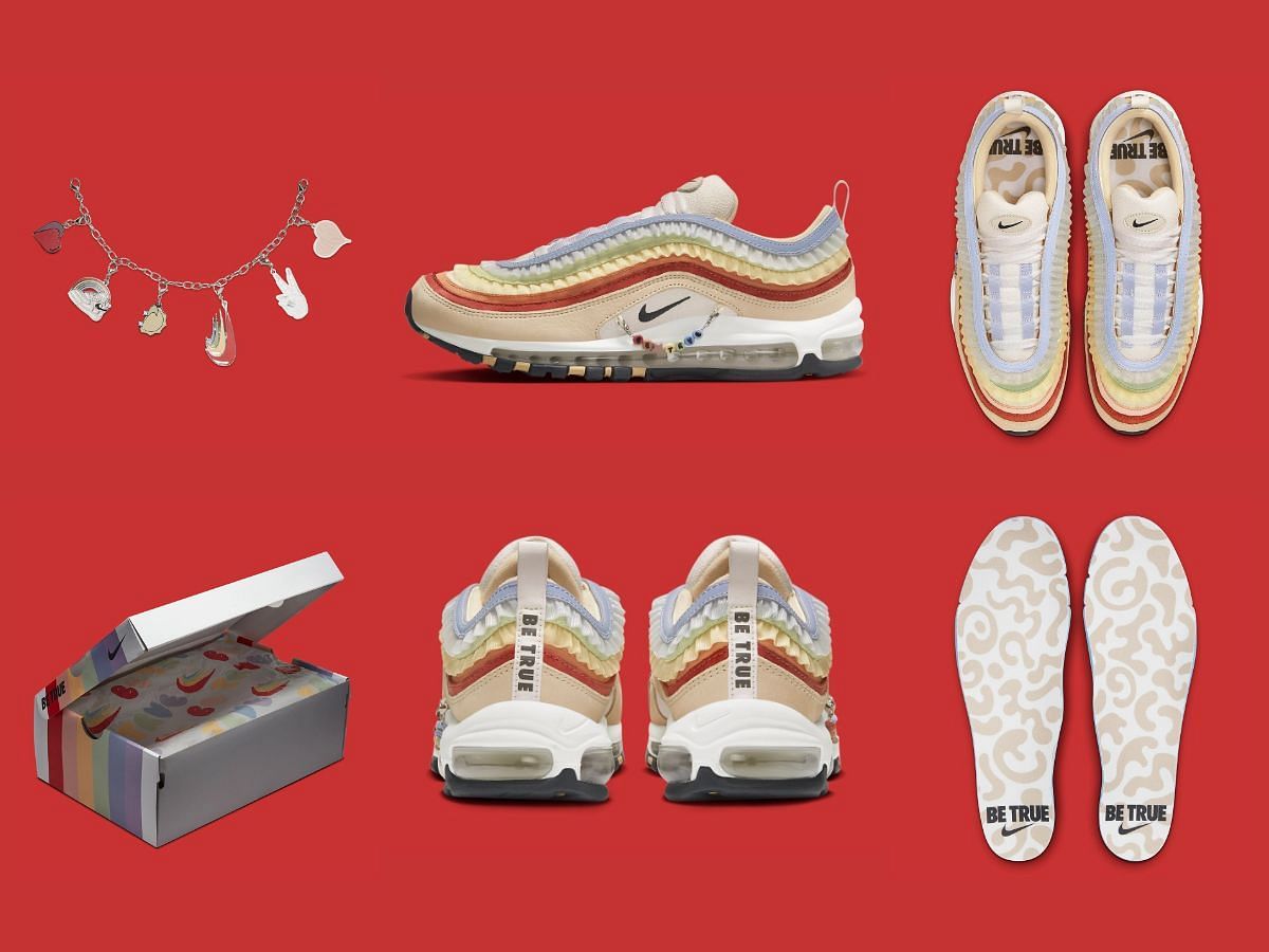 Here&#039;s a detailed view of the new Nike Air Max 97 shoes and additional bracelet and insoles (Image via Sportskeeda)