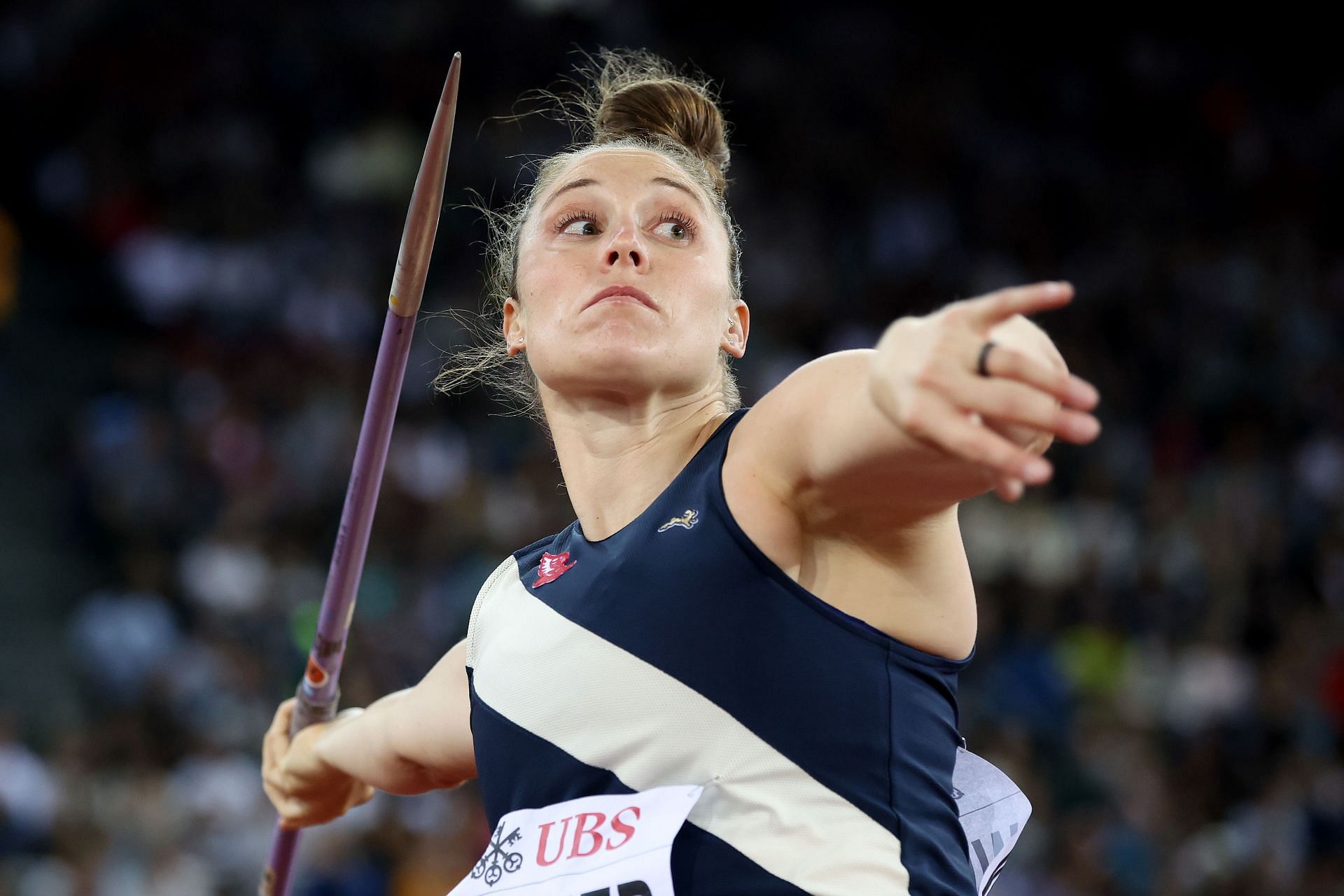 Kara Winger of the United States competes in the Women&#039;s Javelin Throw during the Weltklasse Zurich 2022, part of the 2022 Diamond League series at Stadion Letzigrund
