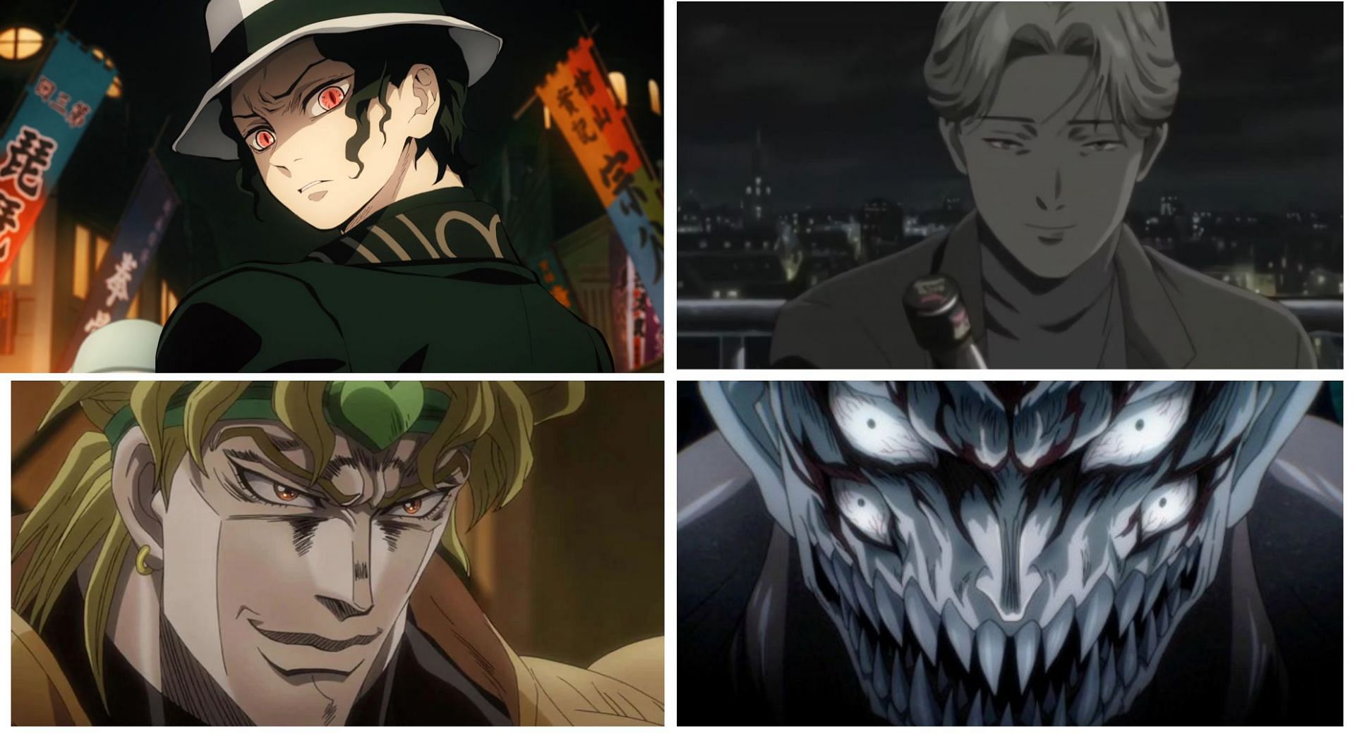 Thee inhuman anime villains, one very much human (Image via Sportskeeda)
