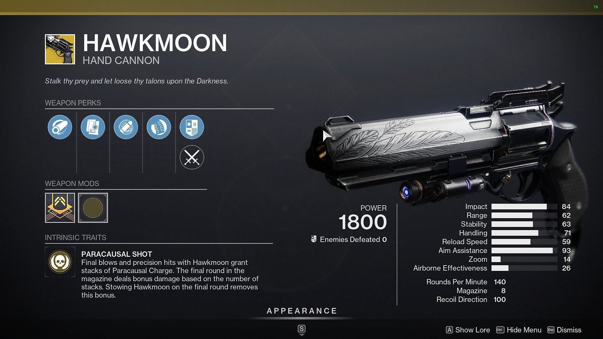 Hawkmoon Exotic Hand Cannon (Image via Destiny 2)