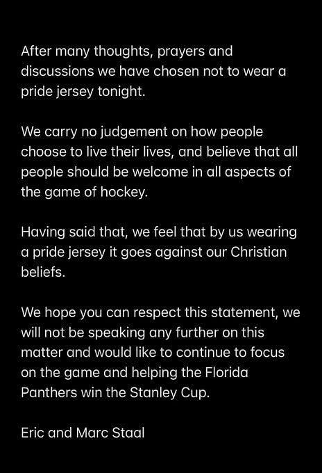 Eric Staal boycotted Panthers' Pride night and said he'd never worn a Pride  shirt, but this photo proves he's wrong