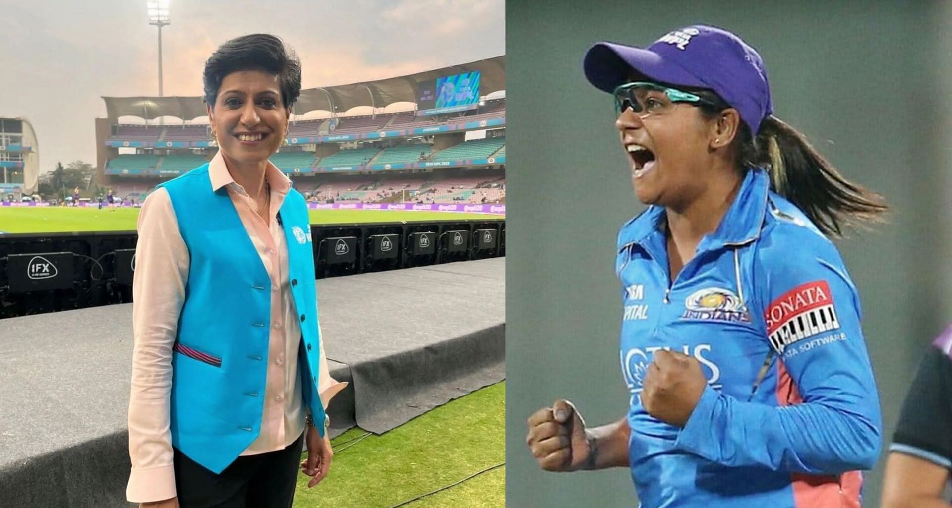 Anjum Chopra (left) is highly impressed with MI left-arm spinner Saika Ishaque (right). Image: Twitter