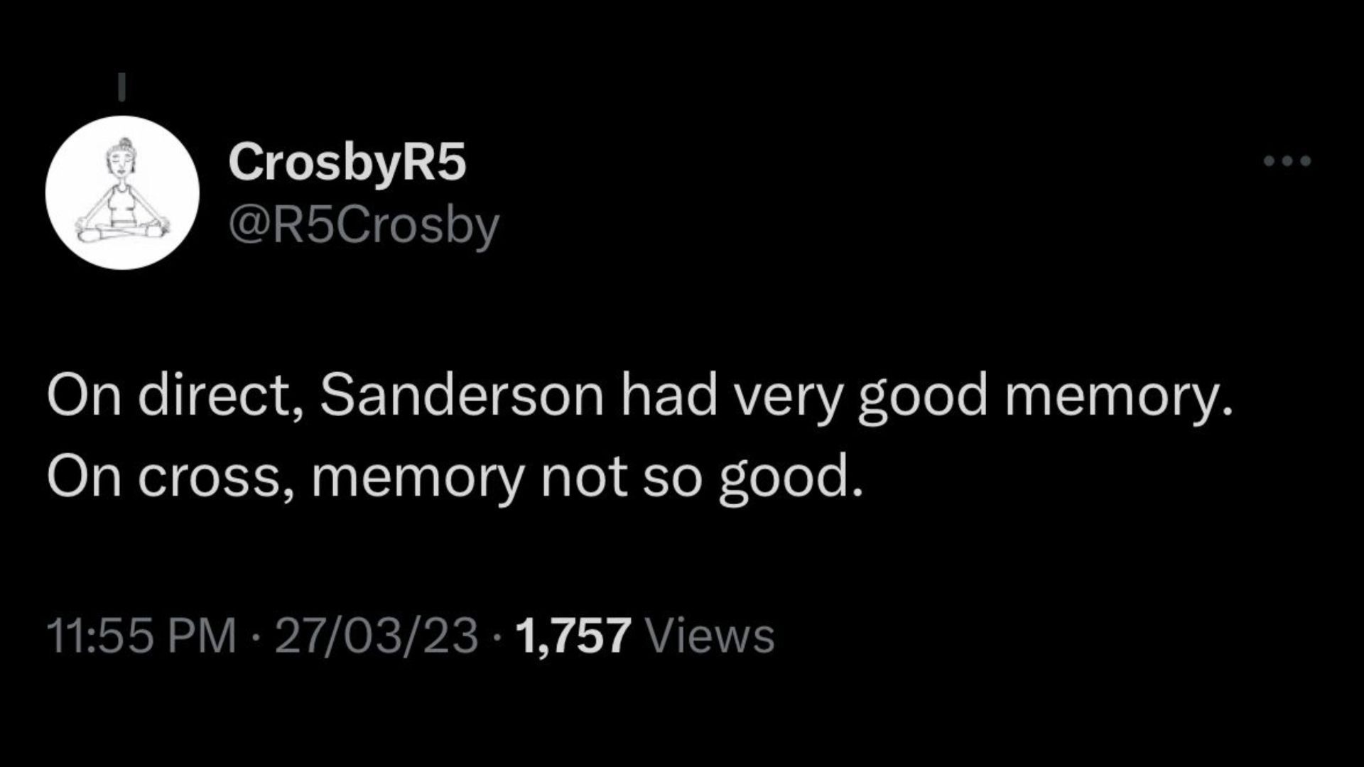 Screenshot of a Twitter user remarking on Sanderson&#039;s testimony.