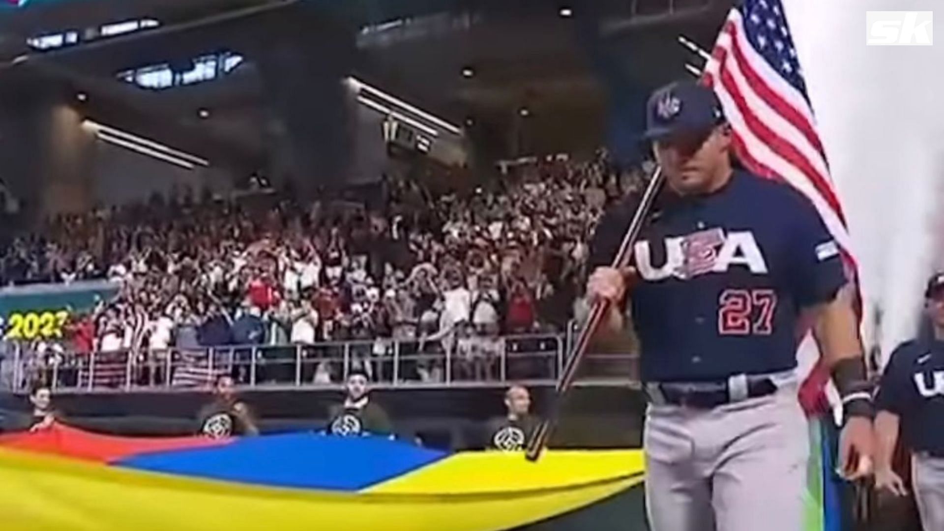 Mike Trout was seen leading Team USA onto the field.